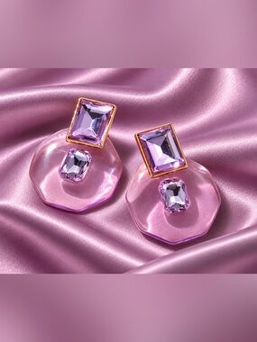 Astrid Jewel Tone Acrylic Resin Statement Drop Earrings, Amethyst  Inspired NWT